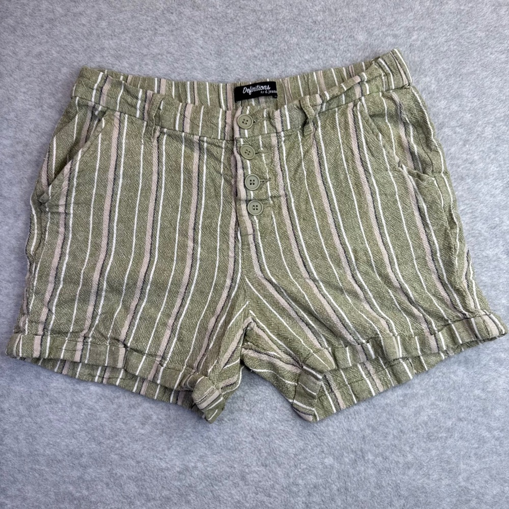 Definitions by d.jeans Shorts Linen‎ Blend Womens Medium Olive Striped 4" Inseam